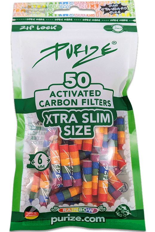 50 PURIZE® XTRA Slim Size Aktivkohlefilter | Rainbow
